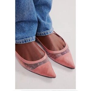 NWT FREE PEOPLE Sheer Glitter Jules Flats / Cloud Pink Size 9